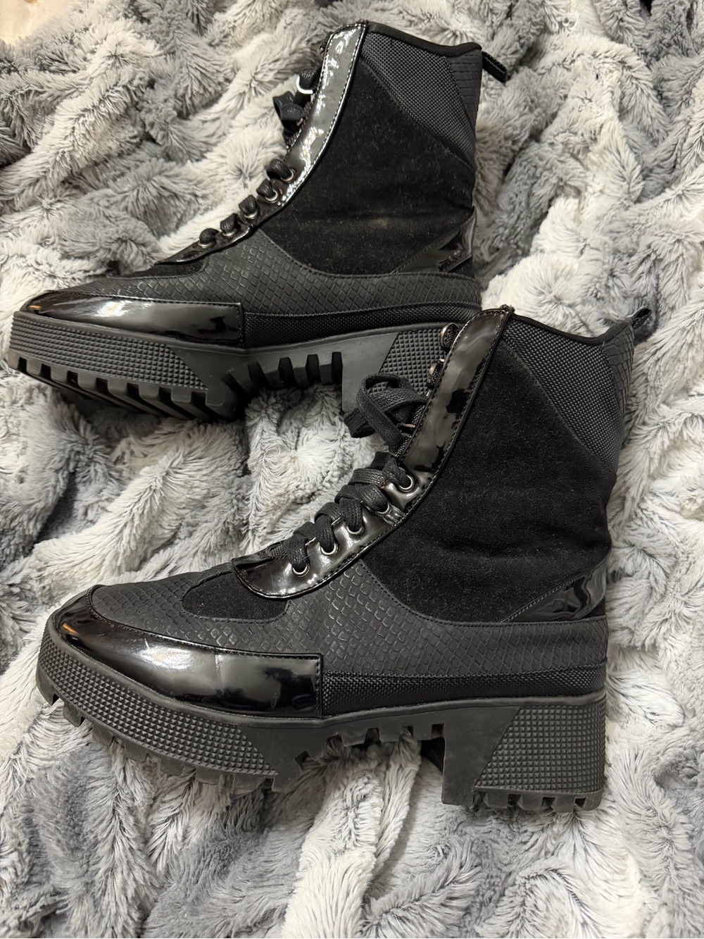 Black Lace-Up Chunky Combat Boots